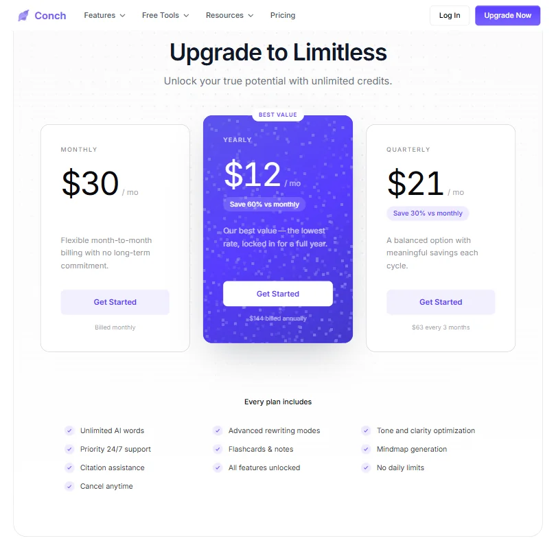 Conch AI pricing screenshot