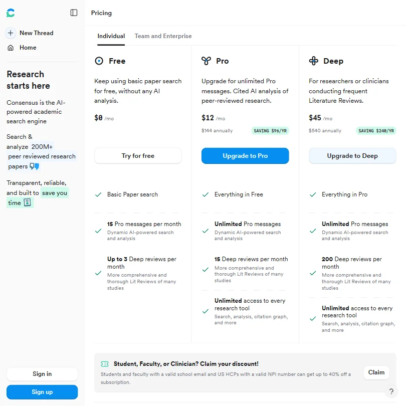 Consensus pricing screenshot