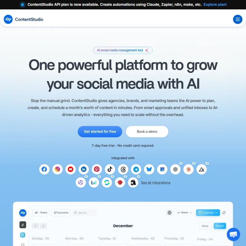 ContentStudio homepage screenshot