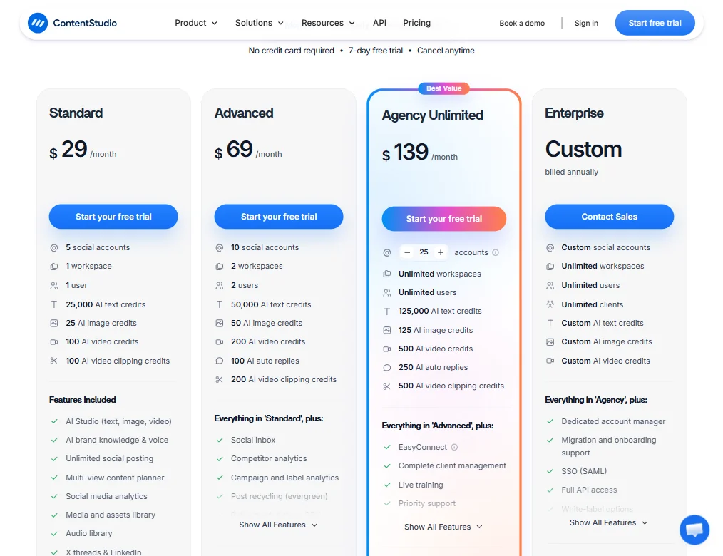ContentStudio pricing screenshot