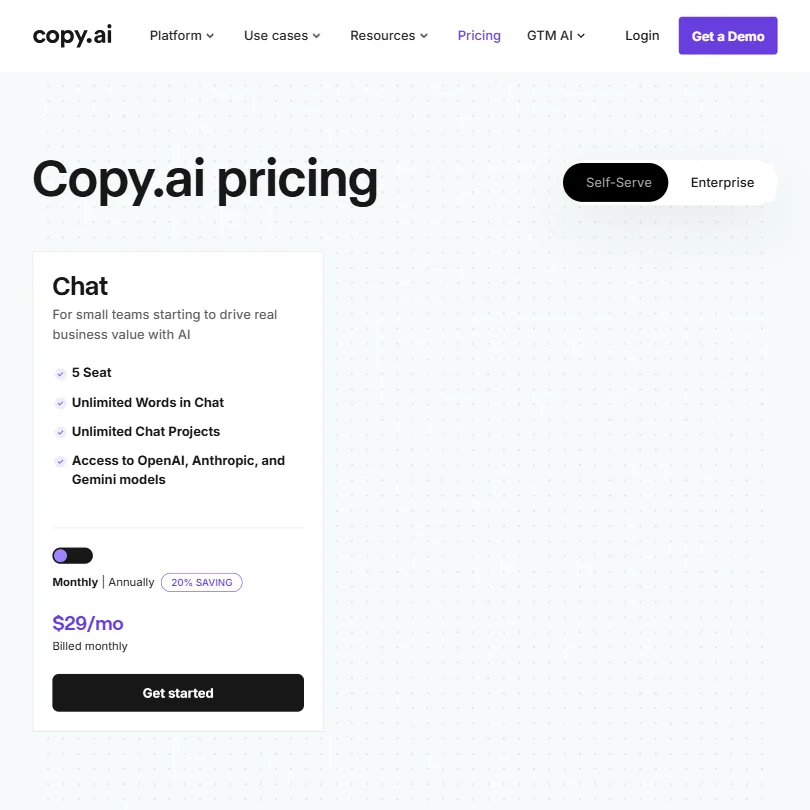 Copy pricing screenshot