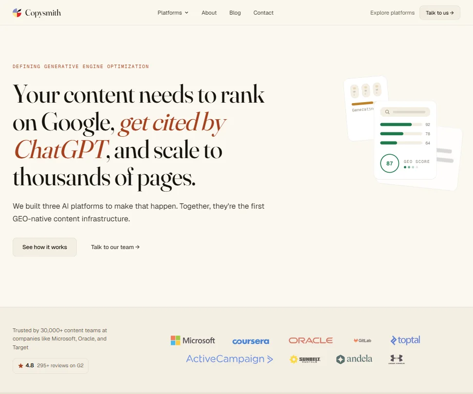 Copysmith homepage screenshot