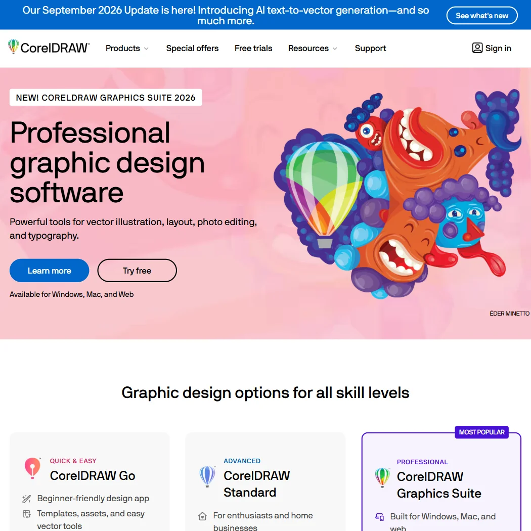 CorelDRAW homepage screenshot