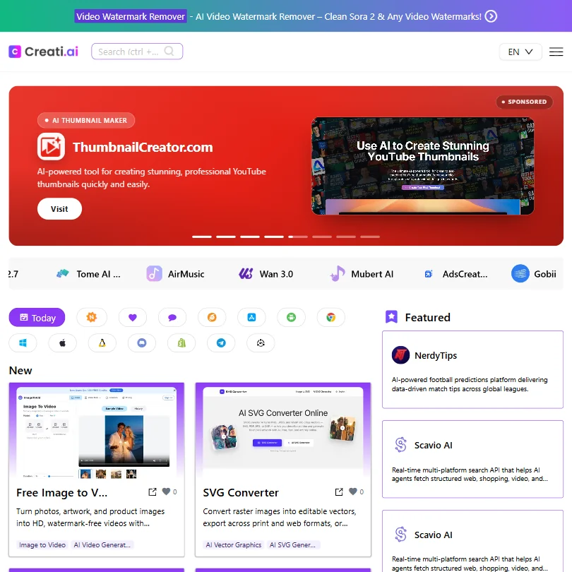 Creati.ai homepage screenshot