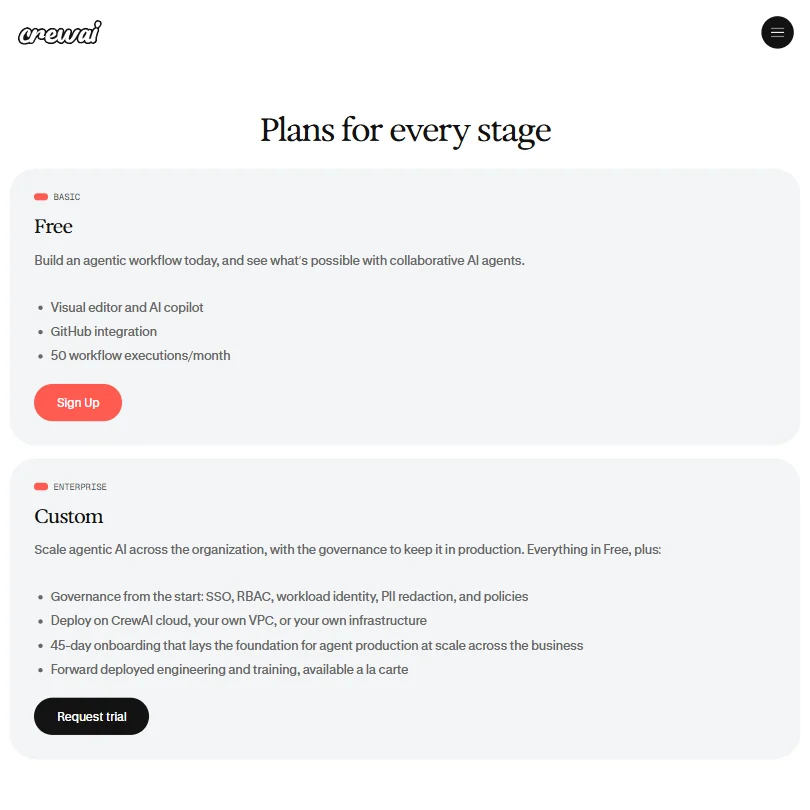 CrewAI pricing screenshot