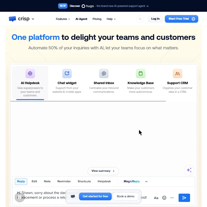 Crisp features screenshot