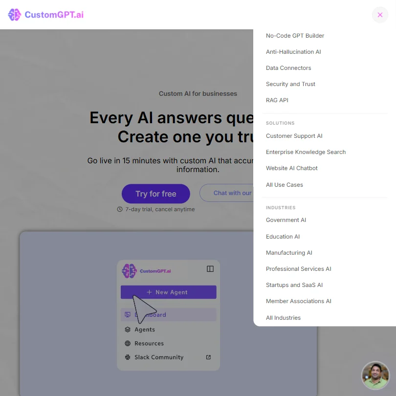 CustomGPT.ai features screenshot