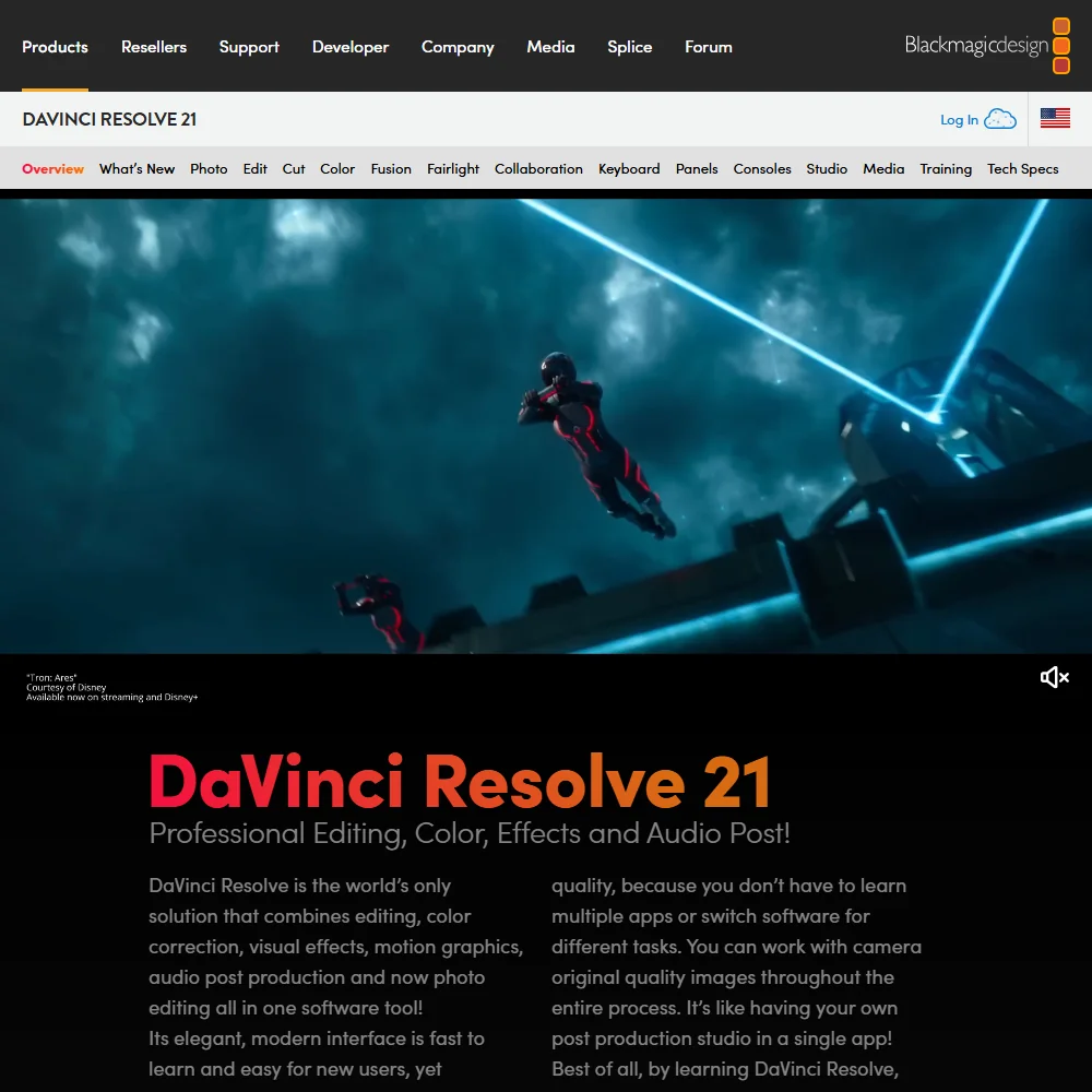 DaVinci Resolve features screenshot