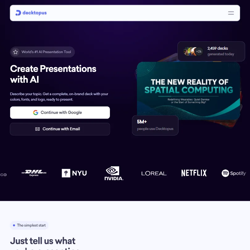 Decktopus AI homepage screenshot