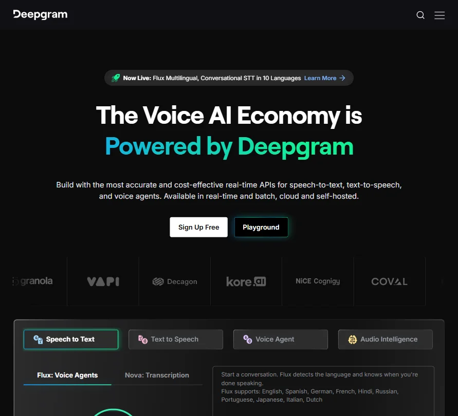 Deepgram homepage screenshot