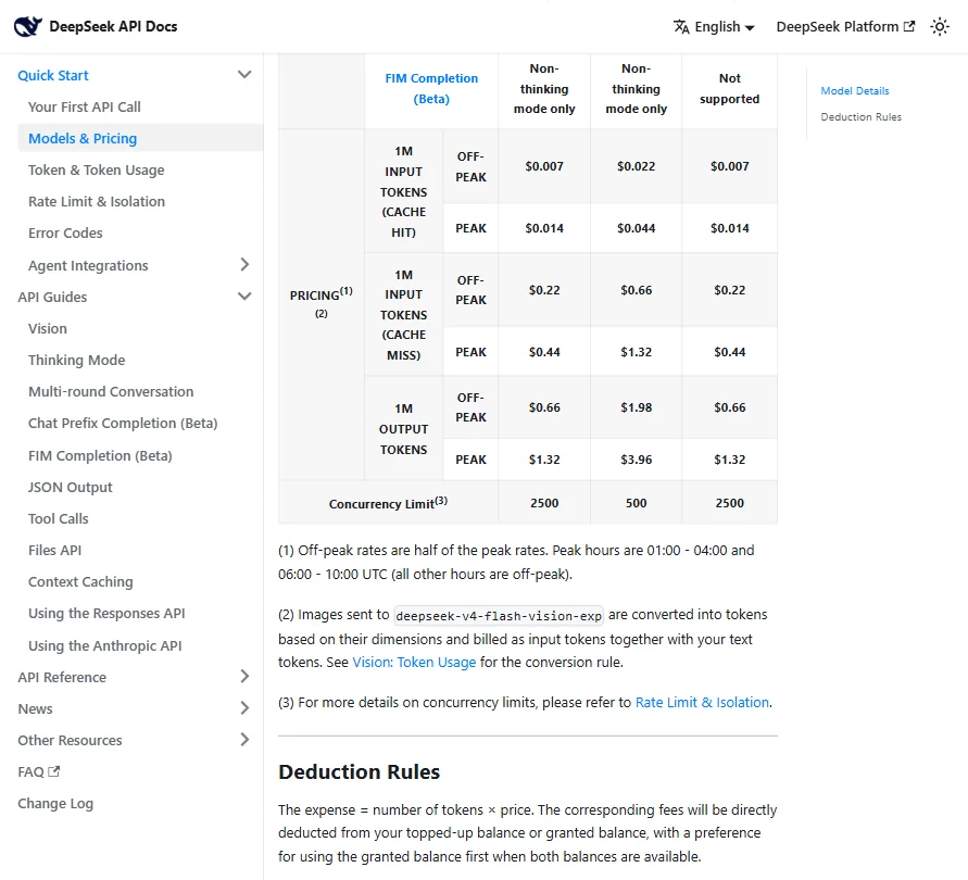 DeepSeek pricing screenshot