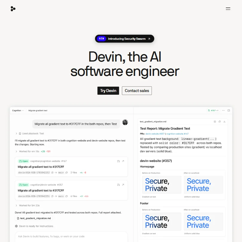 Devin homepage screenshot