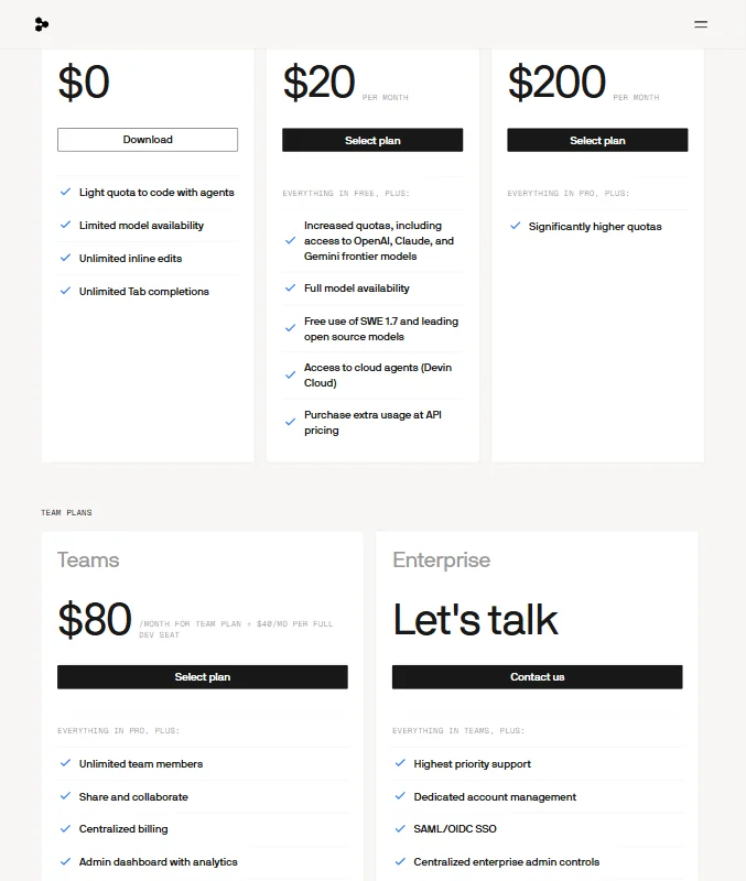 Devin pricing screenshot