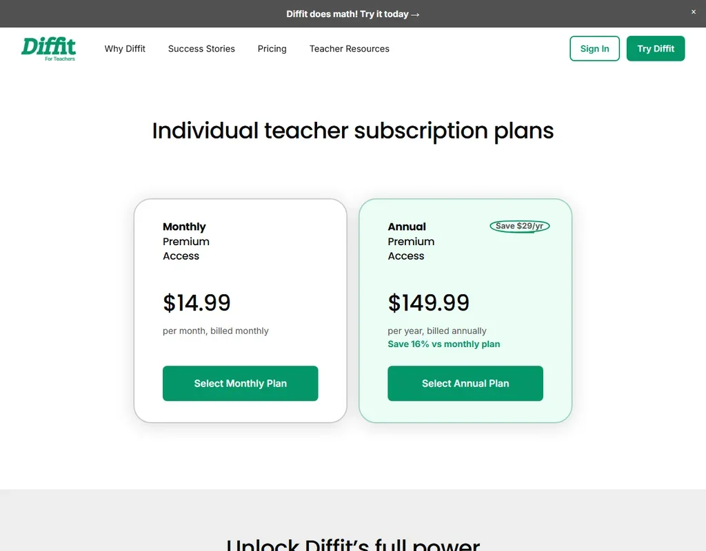 Diffit pricing screenshot