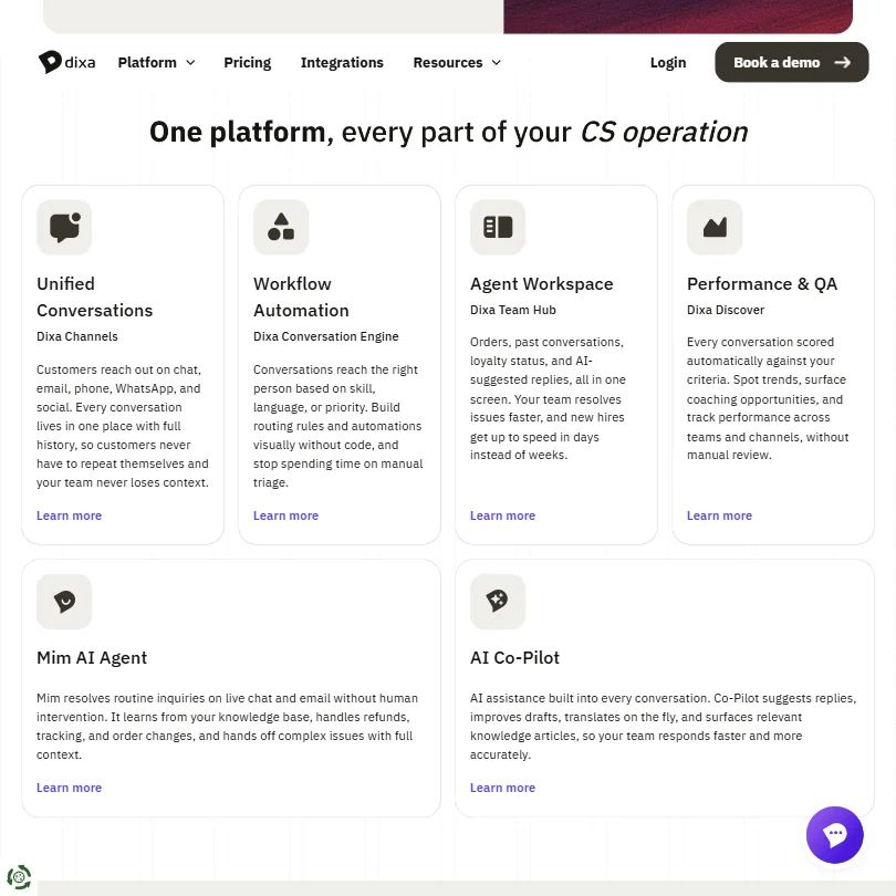 Dixa features screenshot