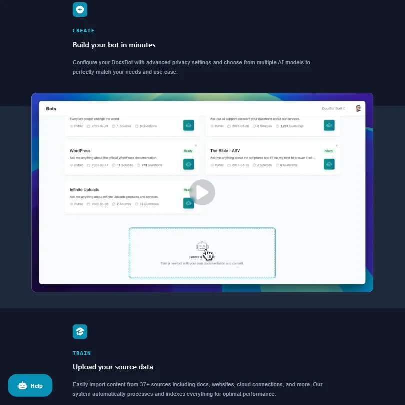 DocsBot features screenshot
