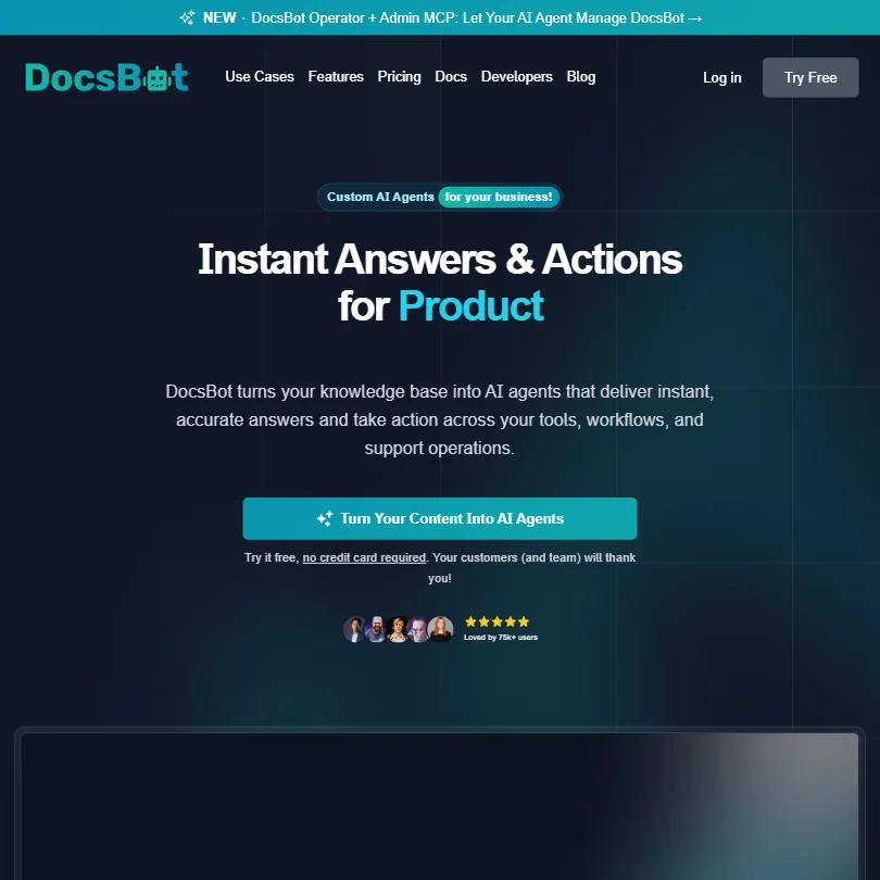 DocsBot homepage screenshot