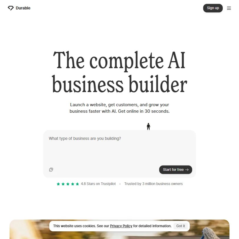 Durable homepage screenshot