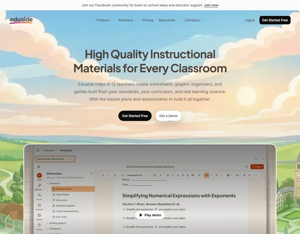 Eduaide homepage screenshot