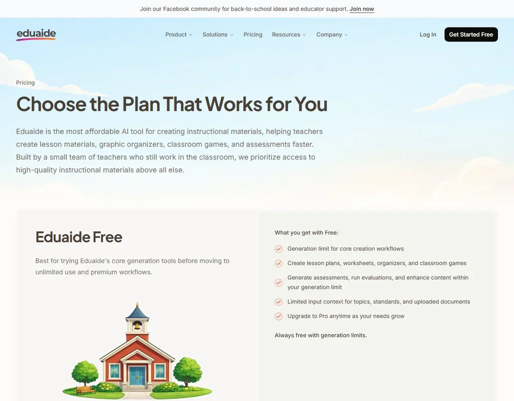 Eduaide pricing screenshot