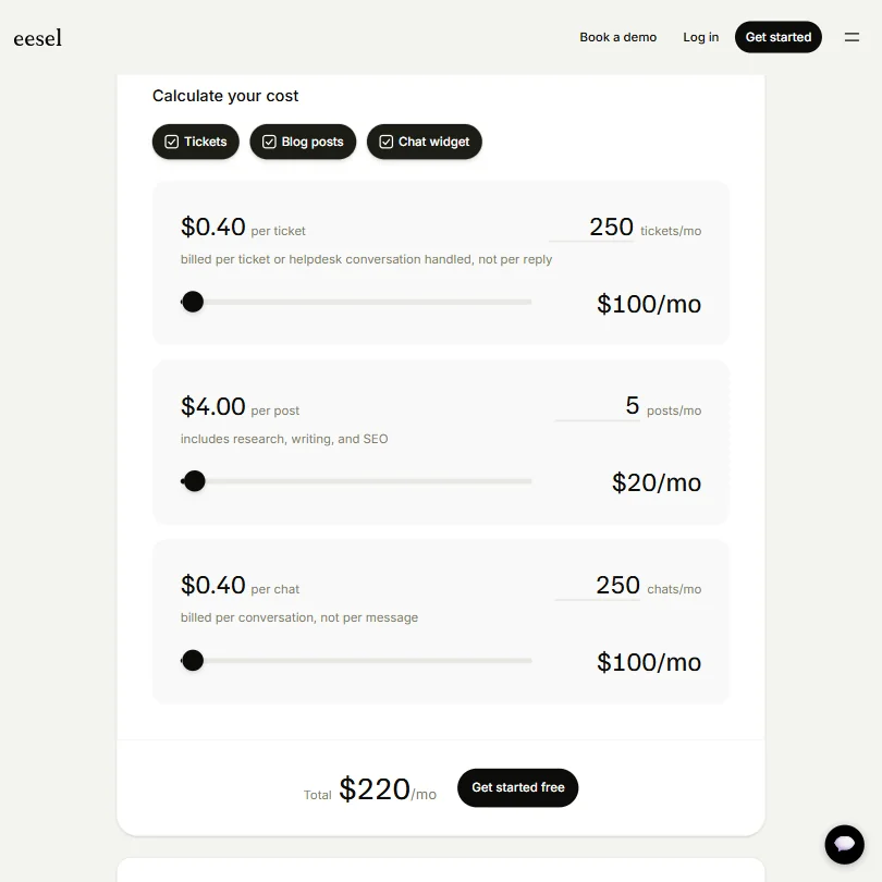 eesel AI pricing screenshot