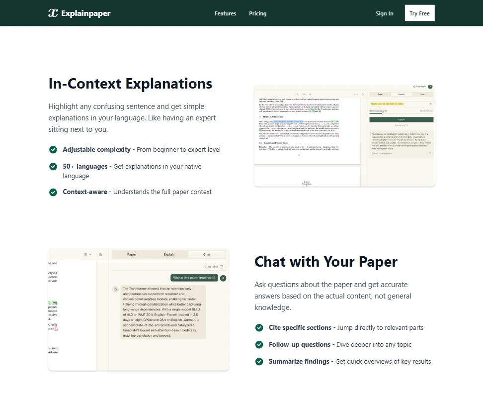 Explainpaper features screenshot
