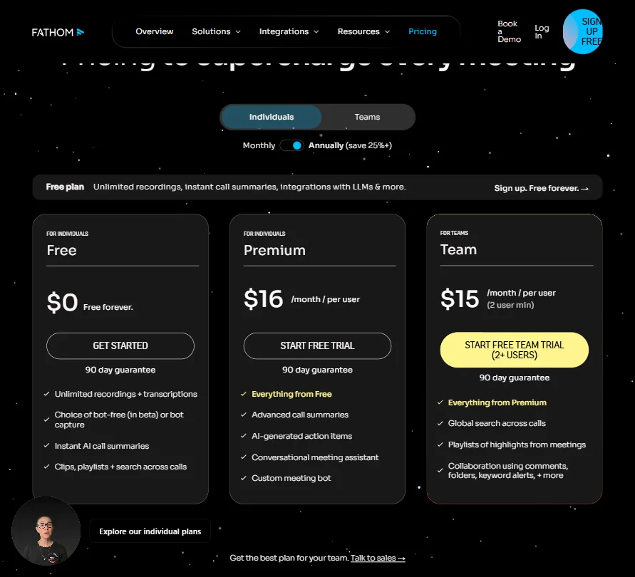 Fathom AI Notetaker pricing screenshot