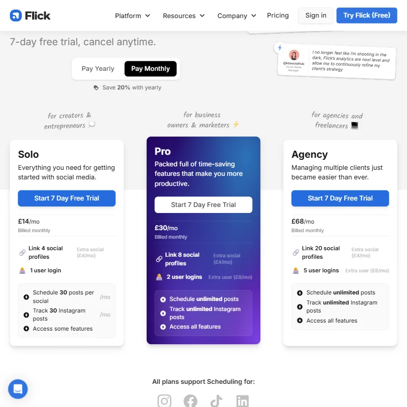 Flick pricing screenshot