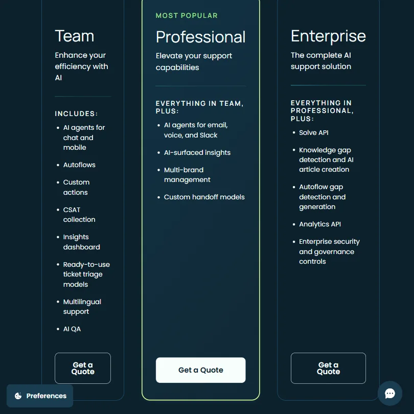 Forethought pricing screenshot