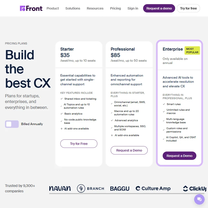 Front pricing screenshot