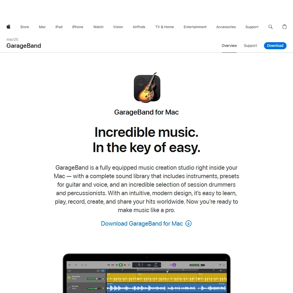GarageBand homepage