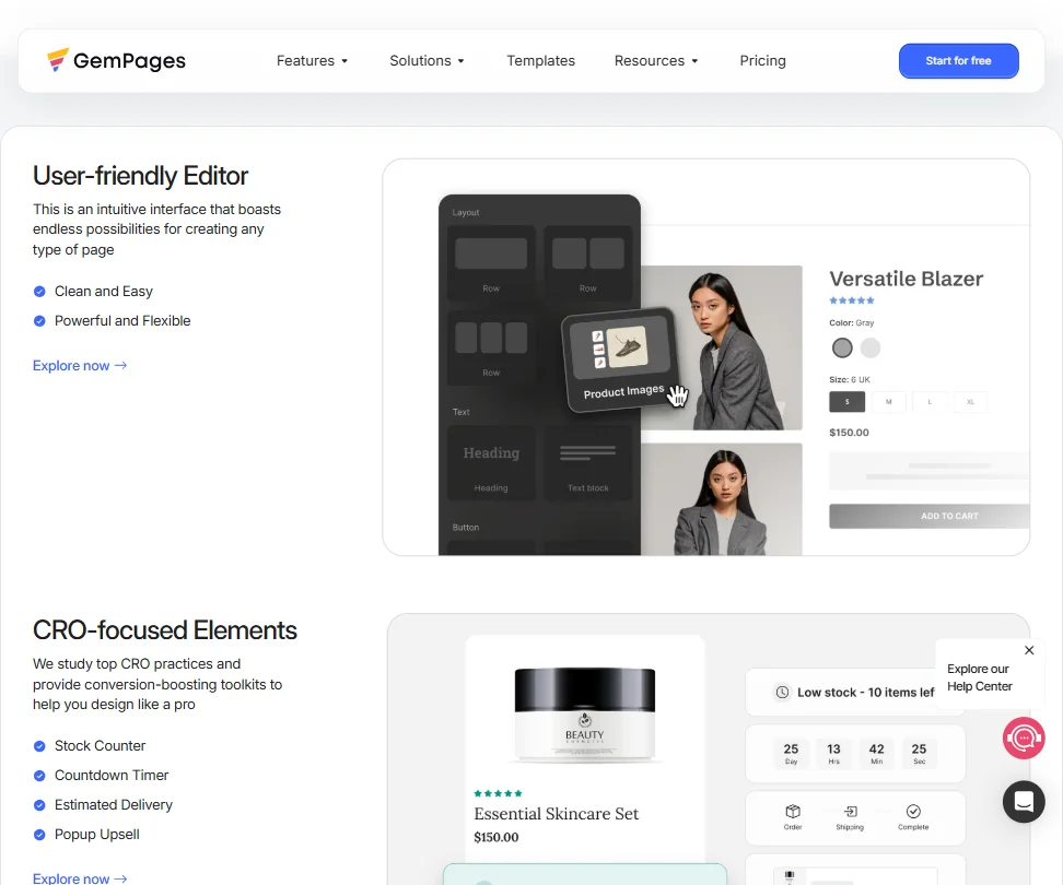 GemPages features screenshot