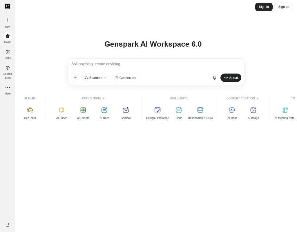 Genspark homepage screenshot
