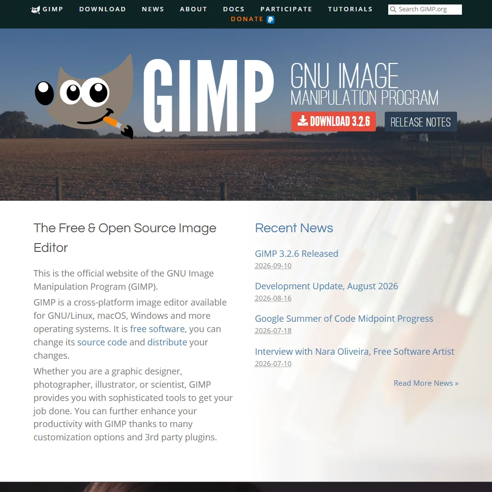 GIMP homepage screenshot
