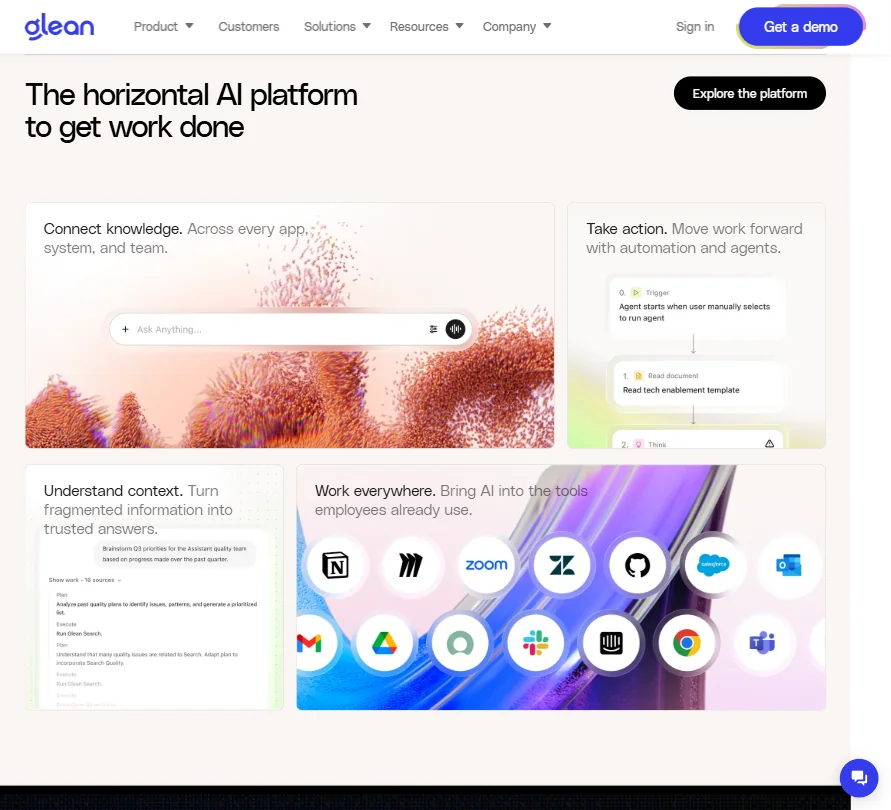 Glean features screenshot