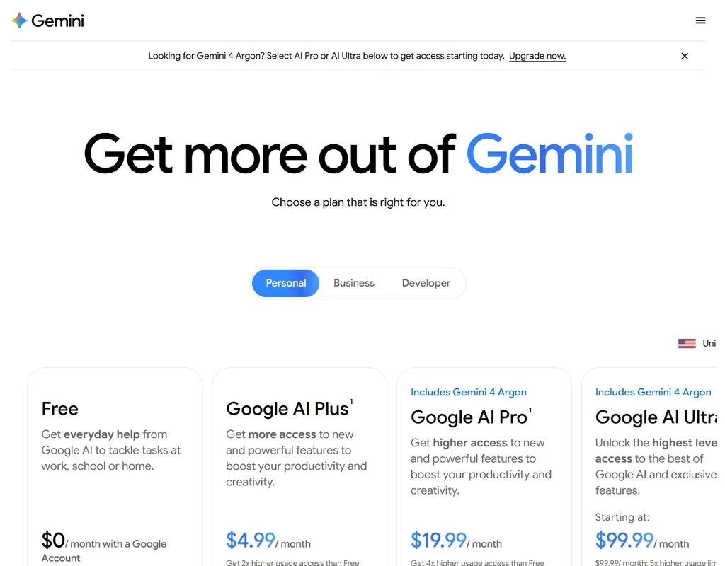Google Veo pricing screenshot