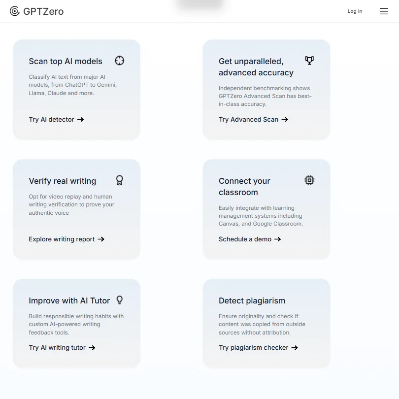 GPTZero features screenshot