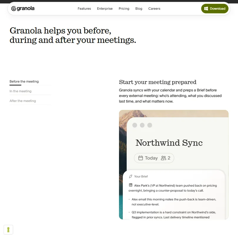 Granola features screenshot