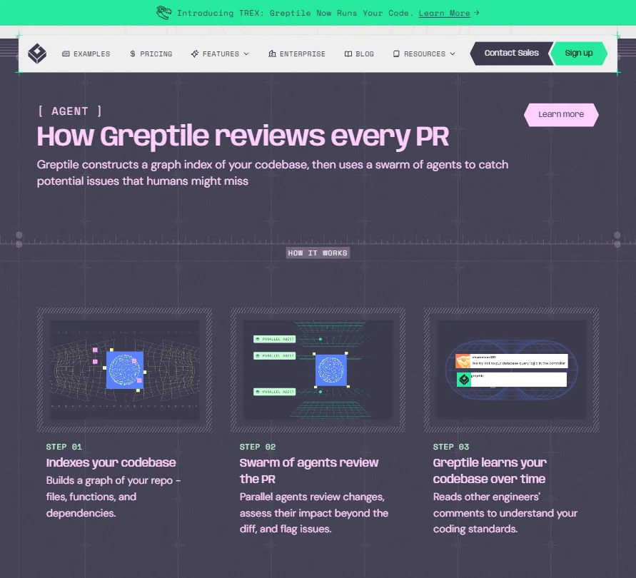 Greptile features screenshot