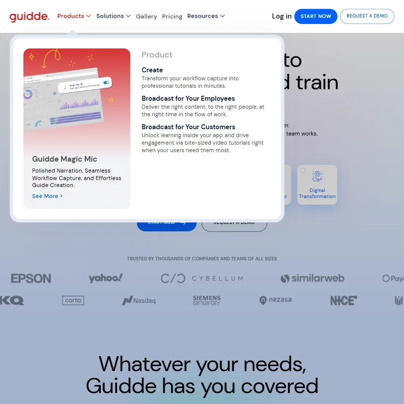 Guidde features screenshot