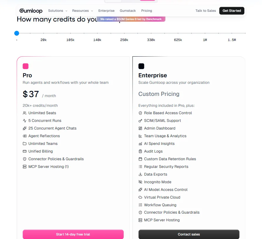 Gumloop pricing screenshot