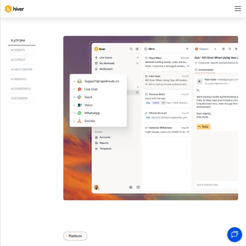 Hiver features screenshot
