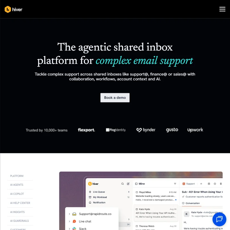 Hiver homepage screenshot