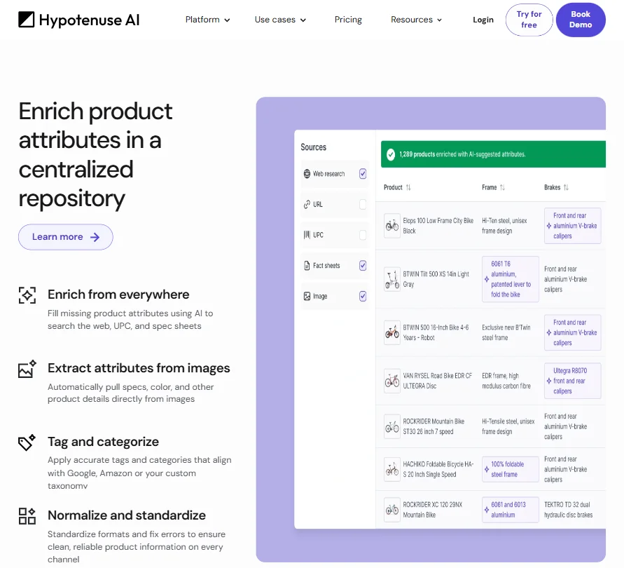 Hypotenuse AI features screenshot