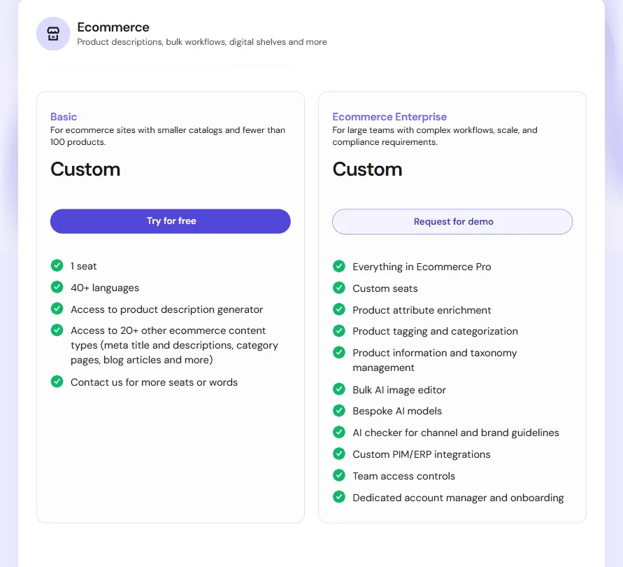 Hypotenuse AI pricing screenshot
