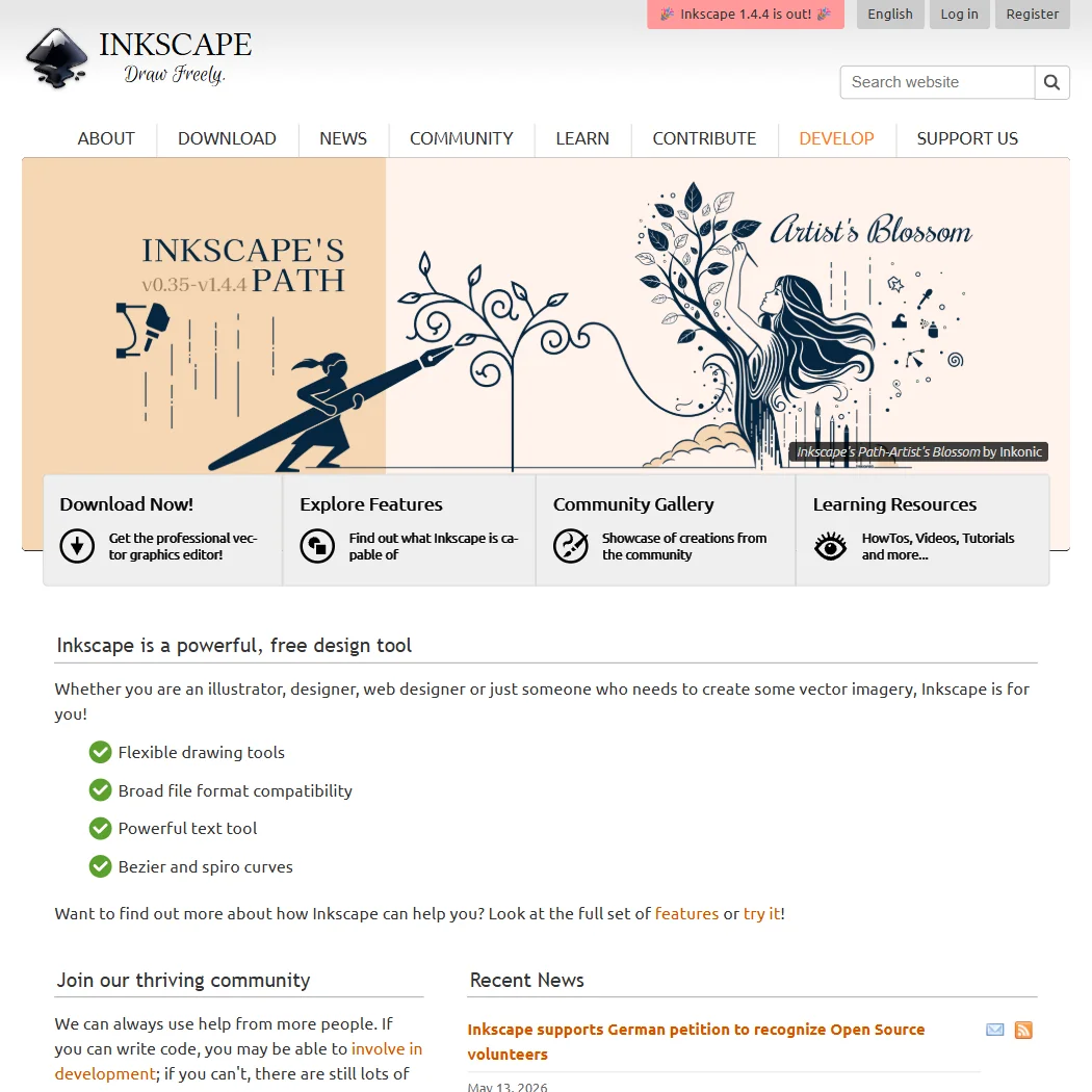 Inkscape homepage screenshot