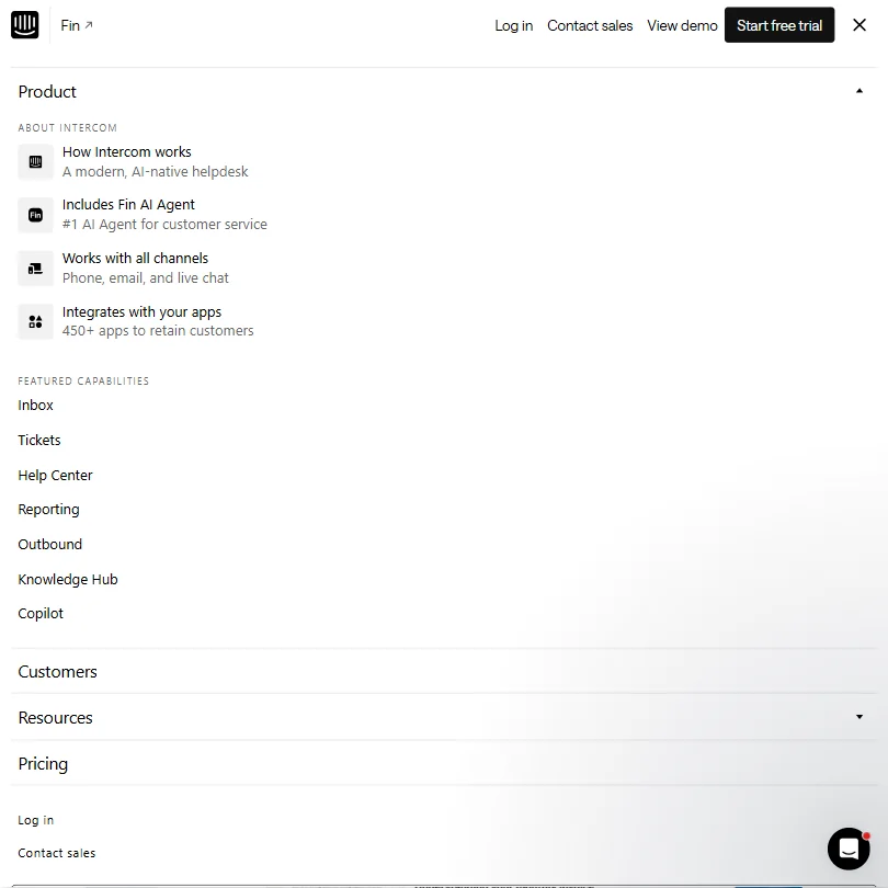 Intercom features screenshot