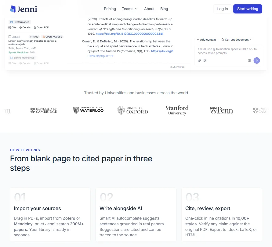 Jenni AI features screenshot