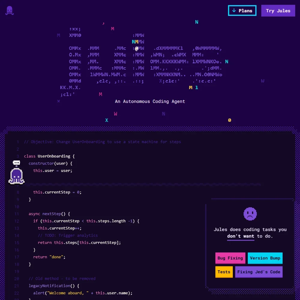 Jules homepage screenshot
