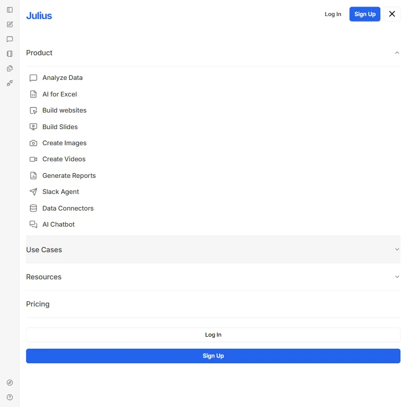 Julius AI features screenshot
